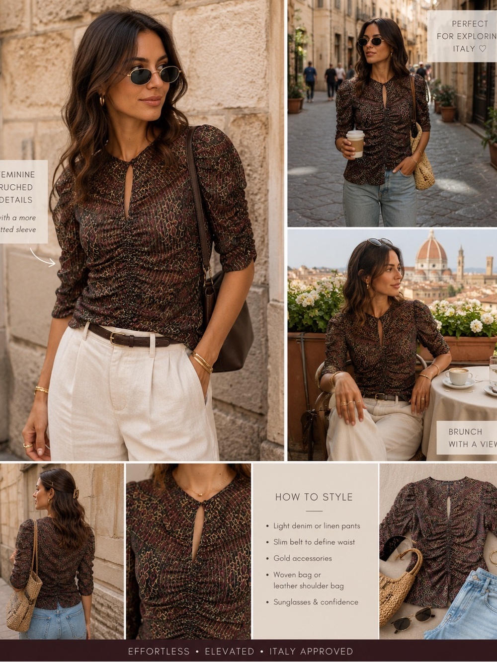 Frame Denim Multicolor Patterned Puff Sleeve Blouse (Black, Red, Green)